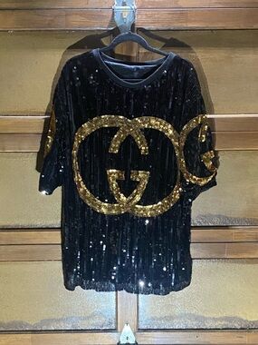 Windsor Black Mini Dress with Gold Sequin Logo